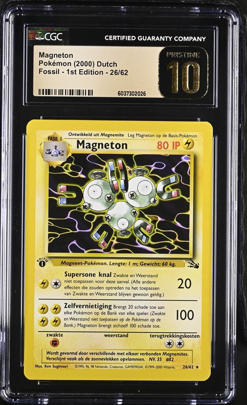 CGC 10 PRISTINE Magneton 1st Edition 26/62 Pokémon 2000 Dutch Fossil (PSA/BGS)